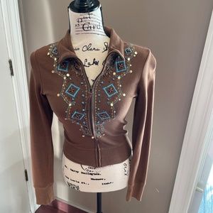 Vintage One Step Up cotton beaded zip up